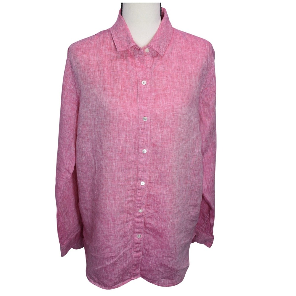 J.McLaughlin Womens Pink Linen Button Down Shirt Long Sleeve Size L
